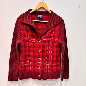 Pendleton Wool Shawl Collar Plaid Cardigan Sweater Women’s Size Medium-Petite